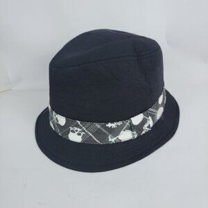 Mens Black Short‎ Brimmed Fedora Hat Cap Edgy Punk Skull Androgynous